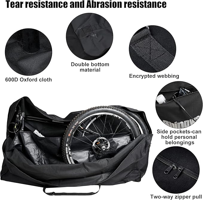 Rhinowalk Bike Transport Bag for 26 Inch Wheel Size Mountain Road Bikes - Waterproof Bicycle Travel Case Foldable Carrier Bag for Train Air Travel (Black)