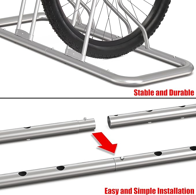 Simple Houseware 2 Bike Bicycle Floor Parking Adjustable Storage Stand, Silver