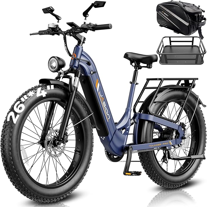 Jasion Thunder/PRO/ST Electric Bike,2000W/1800W Peak Ebikes for Adults,26''Fat Tire Best Ebike for Men,90/80 Miles with 1040Wh/864Wh Battery,35/30+MPH Max Speed Bicycles,500/400LB Capacity