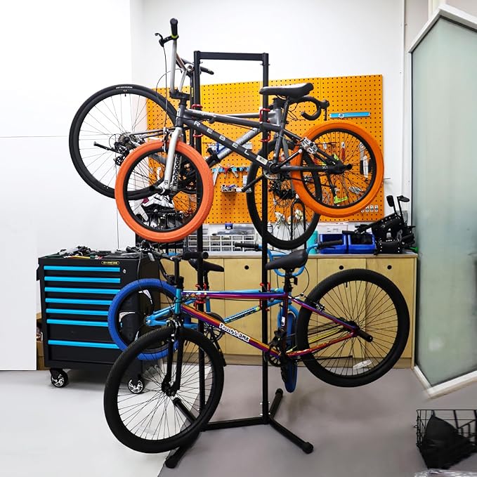 MEGHNA Bike Stand 4 Bike Rack Removable Bicycle Holder for Garage Home Bike Shop Bike Storage Rack Adjustable Height Hanger Floor Bike Parking Stable Base for Mountain Bike Road Bike