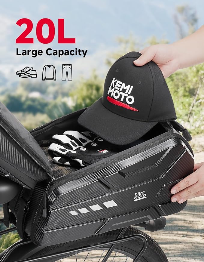 KEMIMOTO Bike Rear Bag, 11L/20L/40L EVA Hard Shell with Waterproof Cover, Bicycle Trunk with Shoulder Strap for Commuter Travel Outdoor