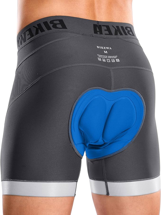Bikewa Men's Cycling Underwear with Anti-Slip Leg Grips 4D Padded Bike Shorts MTB Liner for Bicycle Biking Riding