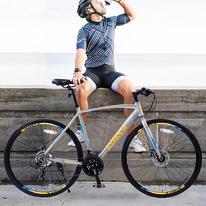 700C Road Hybrid Bike for Men & Women, 24 speeds Lightweight Aluminum Alloy Frame Bikes Urban City Commuter Bicycle with Disc Brake for Men Women Adult Comfortable Bicycle