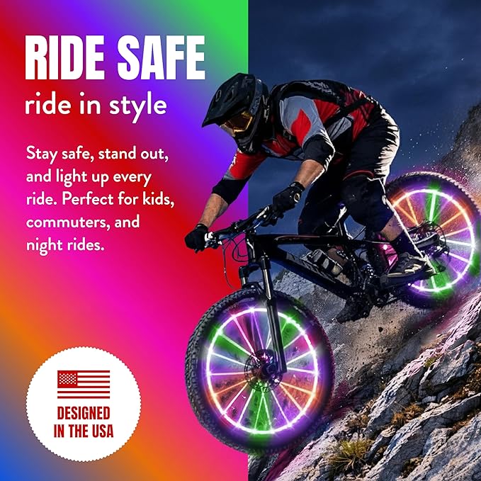 Activ Life 2-Tire Pack LED Bike Wheel Lights with Batteries Included, Get 100% Brighter and Visible from All Angles for Ultimate Safety and Style