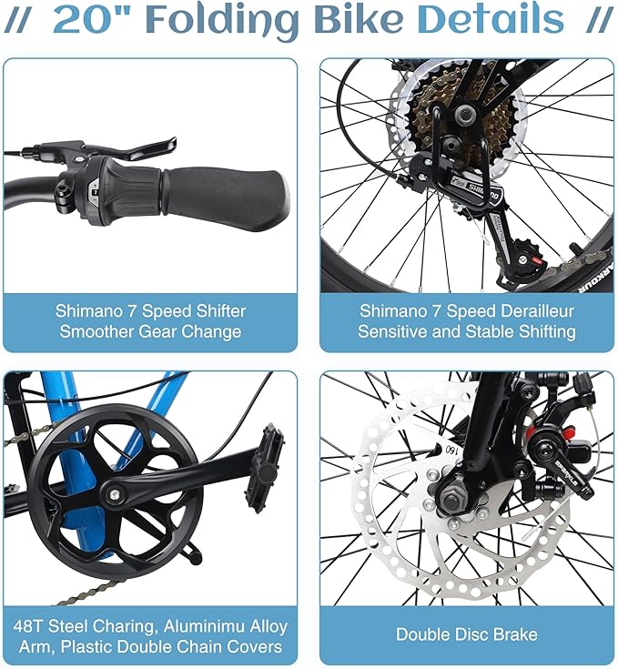 WEEROCK 20 Inch 3-Fold Bike, 7 Speeds Foldable Bicycle, Lightweight Easy to Carry Steel Frame Folding Bicycles for Men Women Adult