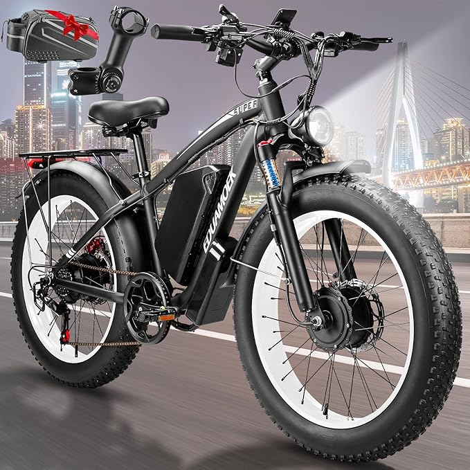 9000W-Peak 52V 34Ah 1768Wh Battery Dual-Motor-Ebike for Adults, 42-46MPH 105 Miles Range Fast-Ebike-Dual-Motor-Electric-Bike,24"*4.0" Men Fat-Tire-Electric-Bicycle Lockable Suspension