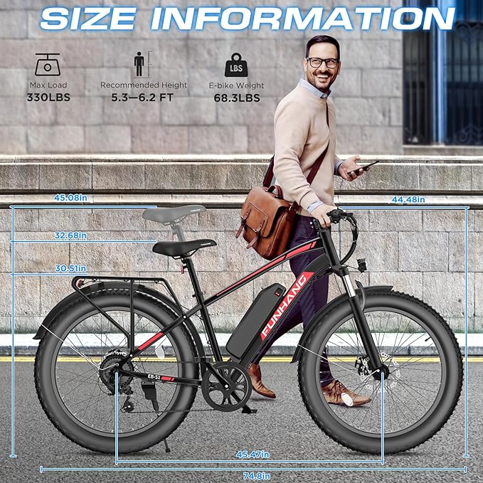 Electric Bike for Adults, 1000W Peak Ebike, 25MPH 60Miles Electric Mountain Bike, 26" Fat Tire Electric Bicycle with 48V 13AH Battery, Front Suspension,7 Speed, Rear Rack, UL 2849 Certified