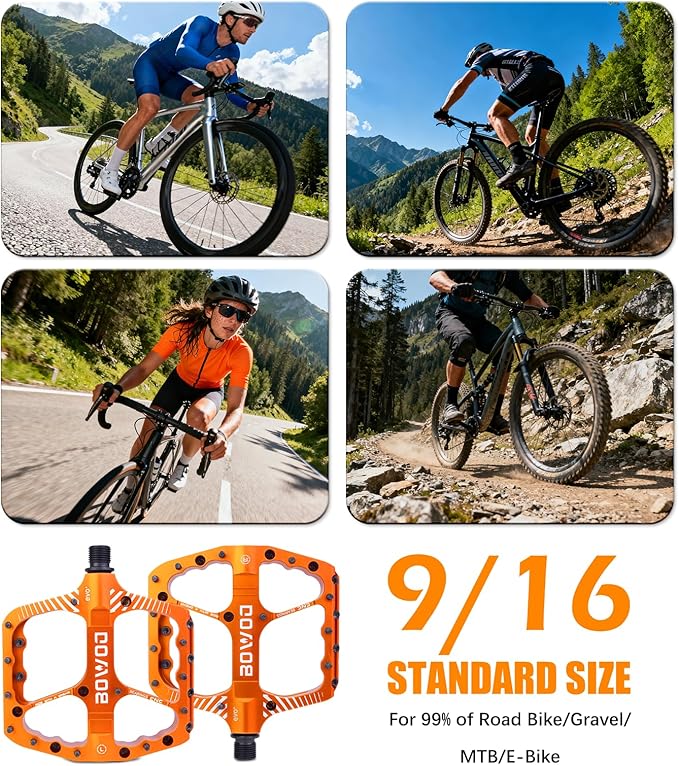 Bike Pedals 9/16" Lightweight Non-Slip Bicycle Platform Pedals - Fits Most Adult Bikes & Mountain Bikes &MTB, Road Bikes and Slip-Resistant Design