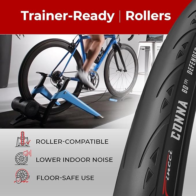 Fincci 700x25c Tire - Road Bike Tires 25-622 with 1 mm Nylon Anti Puncture - Black 700c Bike Tire Puncture Proof with Kevlar for Racing, Hybrid, Folding Bicycles - Flatless Bike Tires 28 inch
