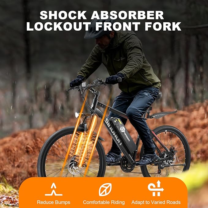 26" Electric Bike for Adults, E-Bike Commuter–500W Brushless Motor,375WH, 7-Speed, Front Suspension Fork, 20MPH Top Speed, 37+ Miles Long Range–Certified to UL 2849