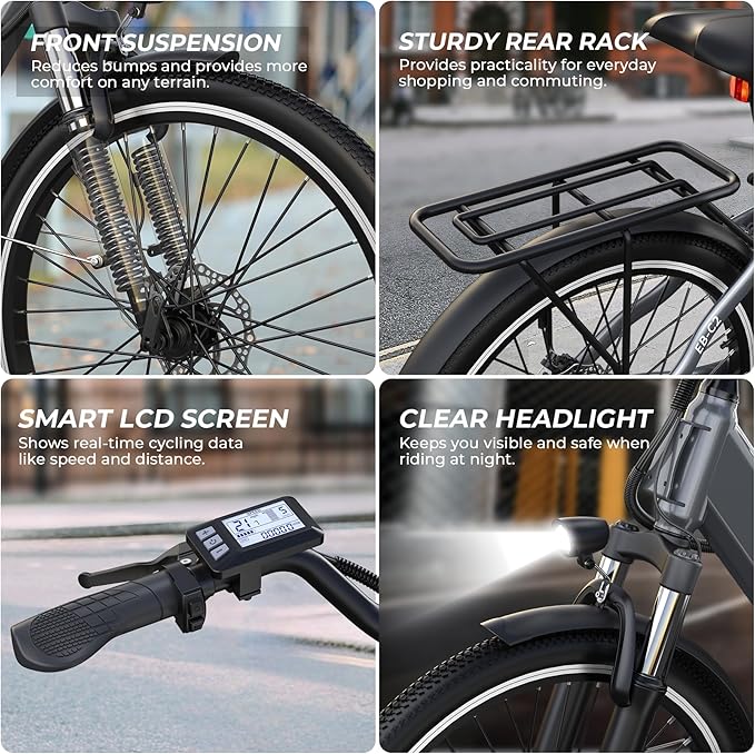 Electric Bike for Adults,26" Step-Thru EBike with 1000W Peak Motor,50 Miles 21.7MPH Adult Electric Bicycles with 48V Internal Removable Battery, Adjustable Stem,7 Speed,UL 2849 Certified