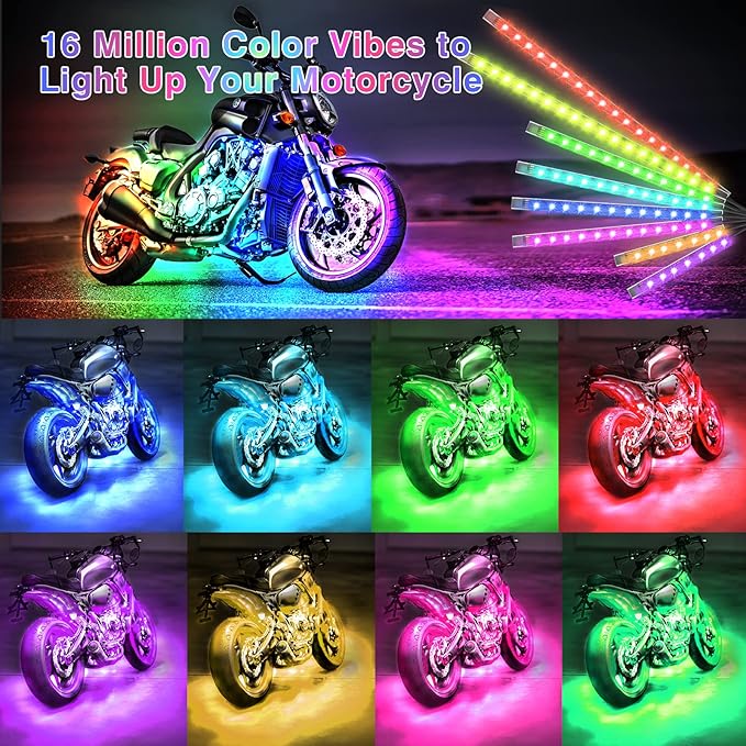 24PCS Motorcycle RGB LED Lights Kit with Brake Turn Signal, Motorcycle Underglow Lights with APP/RF Remote, Multicolor Dual Zone Neon Accent Waterproof 12V for Touring, Trike & Custom Show Motorcycle