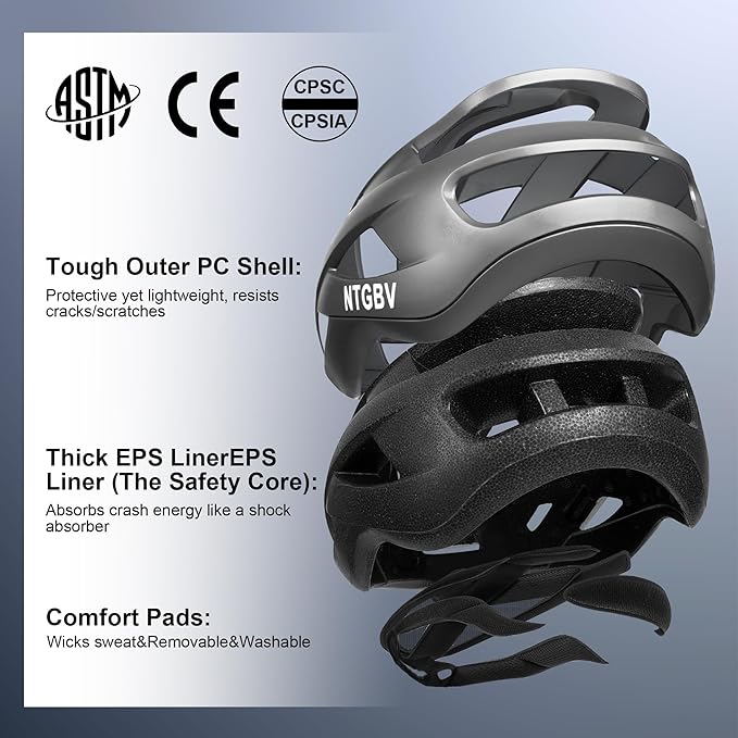 Adult Bike Helmet for Men/Women with Helmet Bag 2 Removable Moisture-Wicking Liners Adjustable Dial Comfort Fit Lightweight Shockproof CPSC 1203 Safety Certified for Road-Ready/Urban-Commute/MTB