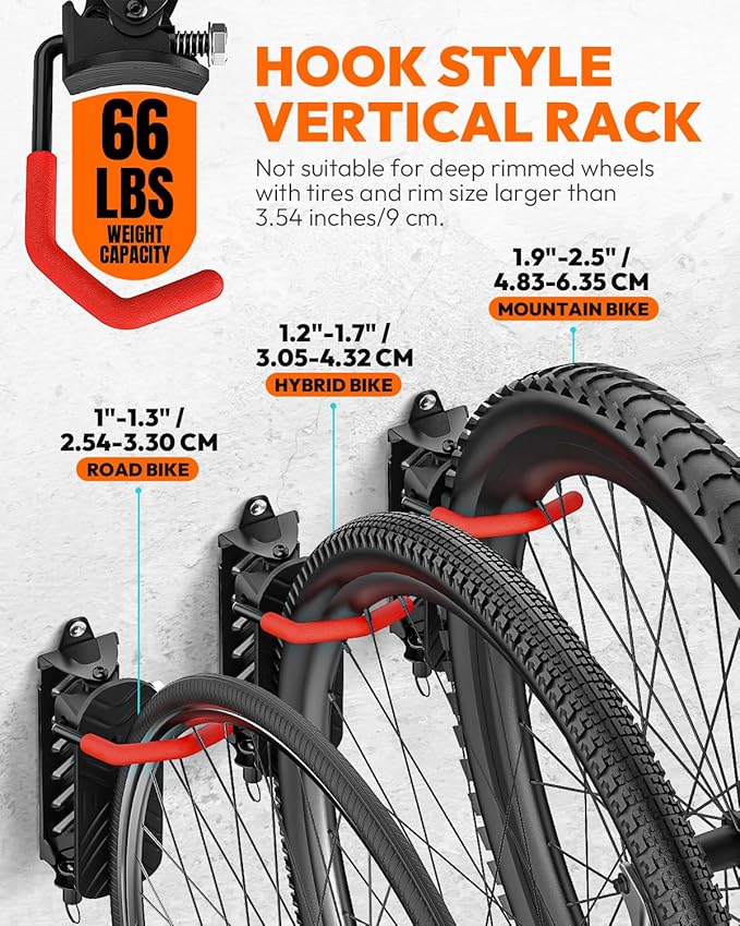 Swivel Bike Wall Mount Bike Rack Garage Organizer, Vertical Bike Hanger for Bicycle Rotating Wall Rack, Easy Installation with Wheel Hook (4 PACK)