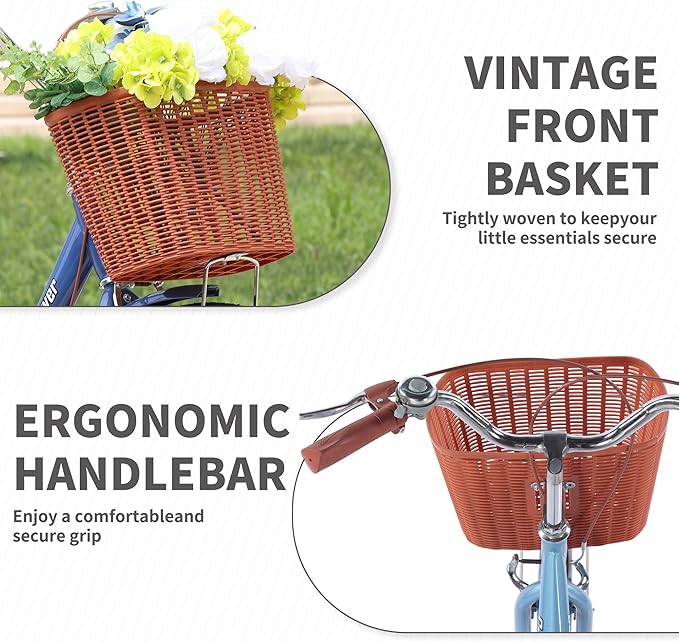 24/26 Inch Adult Comfort Bike for Women, Women Commuter Bicycle Single Speed with Rear Rack and Basket, Comfortable City Bikes Ergonomic Upright Design for Women, Men and Teens