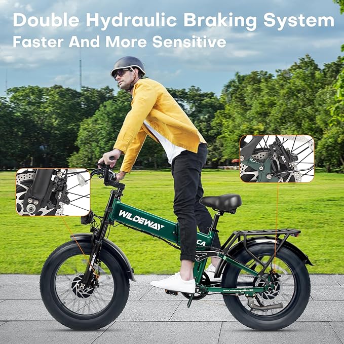 Wildeway Dual Motor 20" Fat Tire Electric Bike 2300W 20Ah Removable Battery 28 MPH Folding Ebike Off Road Mountain Full Suspension Long Range Foldable Electric Bicycle for Adults Men 2 Seat