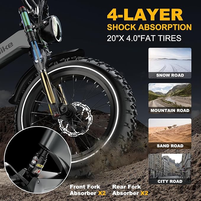 3000W/2000W Peak Dual Motor/Single Motor Foldable Electric Bike for Adults, 52V 30Ah Removable Battery, 35 MPH & 120 Miles, 20"x4.0" Fat Tire Mountain Bicycle, Magnesium Alloy Frame Dirt Ebike