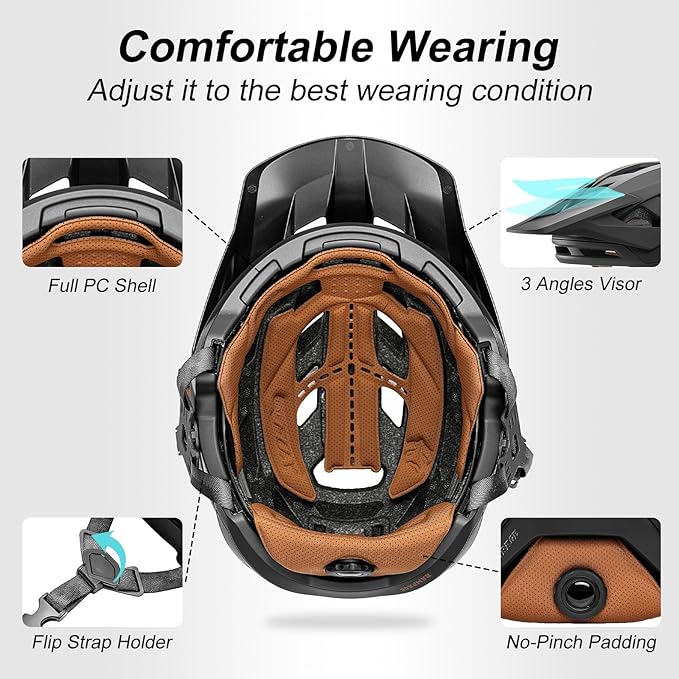 KINGBIKE NTA-8776 Mountain Bike Helmet Professional Ebike Helmets with 3-Level Adjustable Visor & Camera Mount E-MTB Helmet for Adults Men Women Youth E-Bike Safety Certified