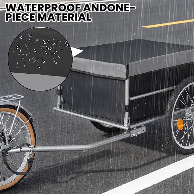 Aluminum Bicycle Trailer, Foldable Bike Cargo Trailer with Universal Hitch, 20'' Wheels, Removable Cover, Folding Frame Quick Release, Ebike Trailers for Camping, Groceries, 120 LBS Capacity, Black