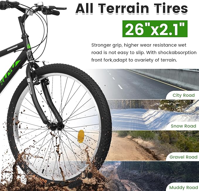 24 Inch Wheel Mountain Bike, 21 Speed Mountain Bicycle with Dual V Brake, High-Carbon Steel Frame, Trail Commuter City Bike for Teenagers Adult Men Women