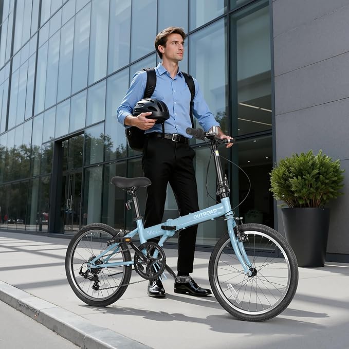 20 inch Folding Bike, Foldable Bicycle for Adults with 7 Speed Derailleur, Lightweight Collapsible Bicycle for City Commuting, Fold Up Bike Men Women Teenagers