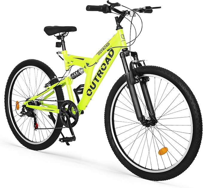 26 inch Mountain Bike Dual Full Suspension, Outdoor Hybrid Bikes,7-Speed/High-Carbon Steel, for Men Women Adult, MTB Bicycle with Suspension Fork,Sleek Colors