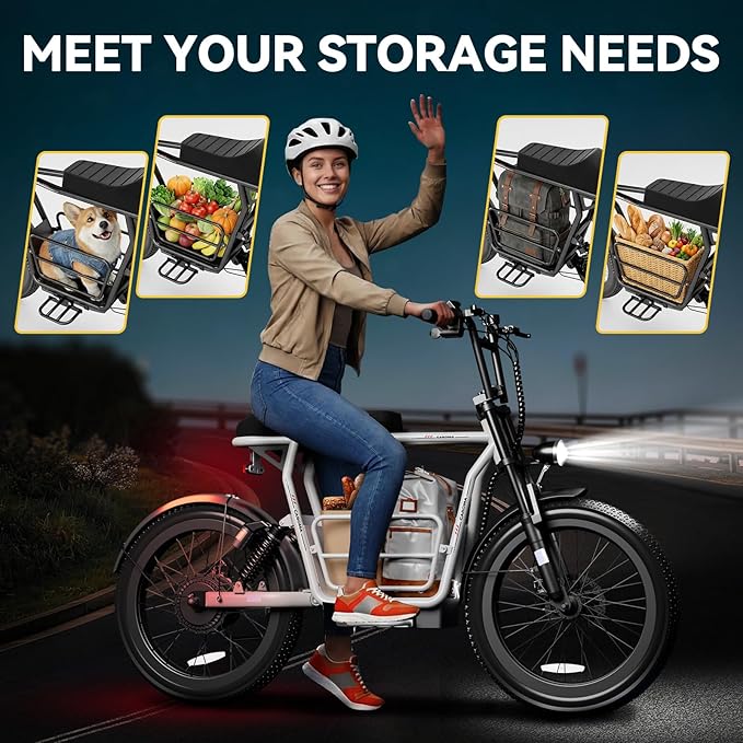 Caroma Peak 1200W/1000W/800W/500W Electric Scooter with Seat,16"/20" Fat Tire Ebike All-Terrain,Max 30Miles&20MPH Electric Scooter Adults,Electric Motorcycle Adults with Storage Basket for Cargo&Pets