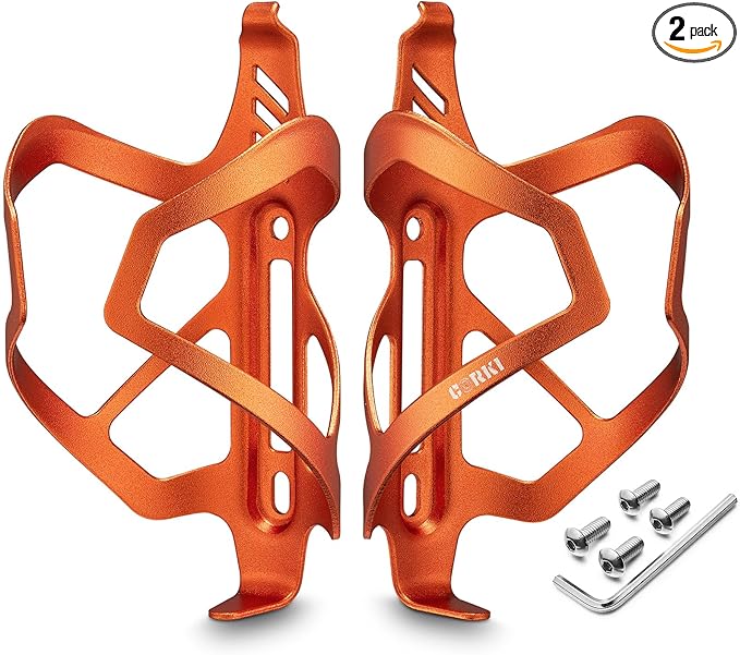 Corki Cycles Heavy Duty Bike Water Bottle Holder, Lightweight Aluminum Cage Shockproof Design for Road Mountain Gravel Bikes, Holds 18-30 oz, 2-Pack Orange