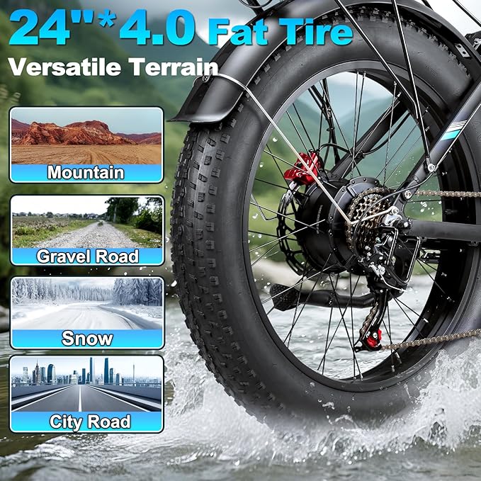 9000W Peak Electric Bike for Adults,58V Max-Output 1972Wh Dual Motor Ebike,47MPH 105Miles Range,24" x4.0 Fat Tire Hydraulic Disc Brake Full Suspension E-Bike for Mountain Snow Commuter