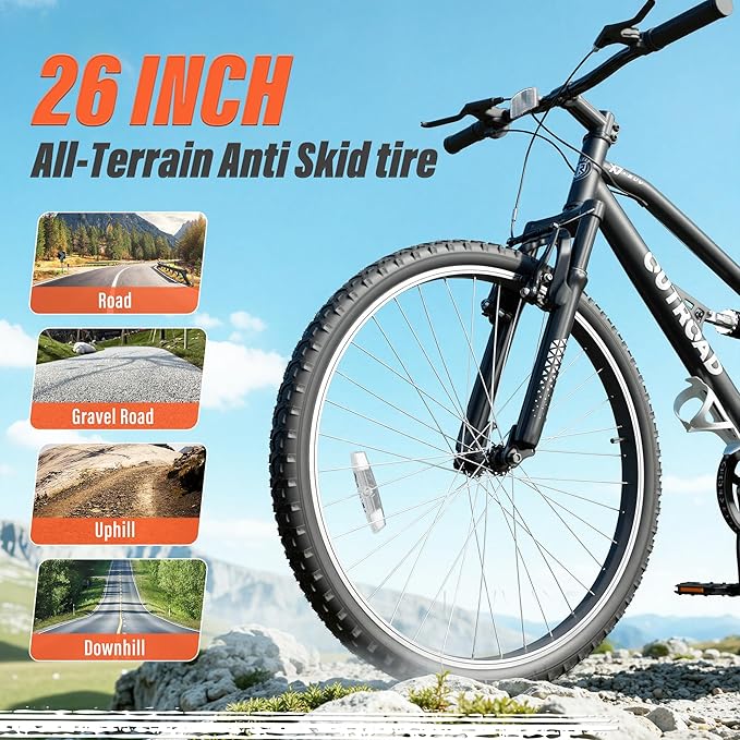 26 inch Mountain Bike 7-Speed,Dual Full Suspension,High-Carbon Steel, for Men Women Adult, MTB Bicycle with Suspension Fork,Sleek Colors(Green)