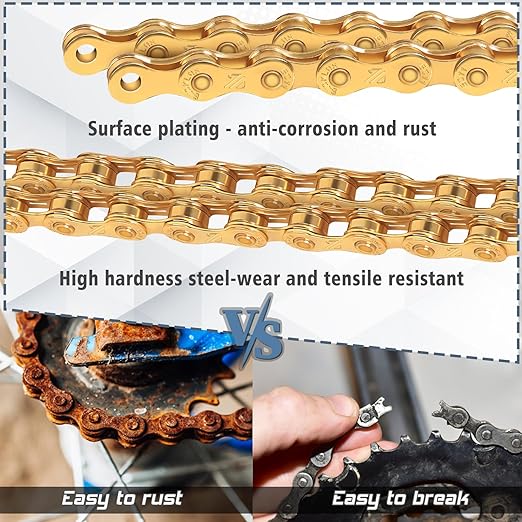 BUCKLOS 6/7/8/9/10/11/12 Speed Bike Chain, High Performance Lightweight Bicycle Chains for Road Bike/Mountain Bike/Ebike,Compatible with Shimano, SRAM, Campagnolo Silver/Gold