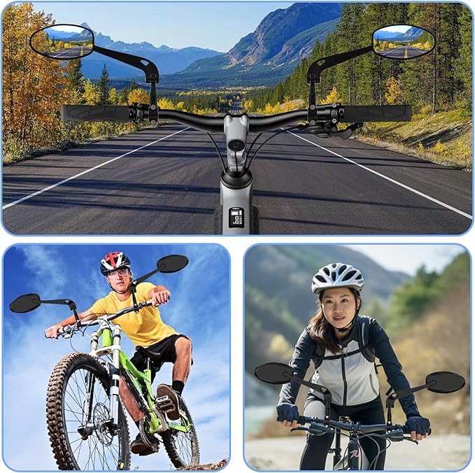 Handlebar Bike Mirror, 360° Adjustable Scratch Resistant Glass Lens, Safety Bicycle Rear View Mirrors for Ebike, Bicycle Universal Fit Accessories
