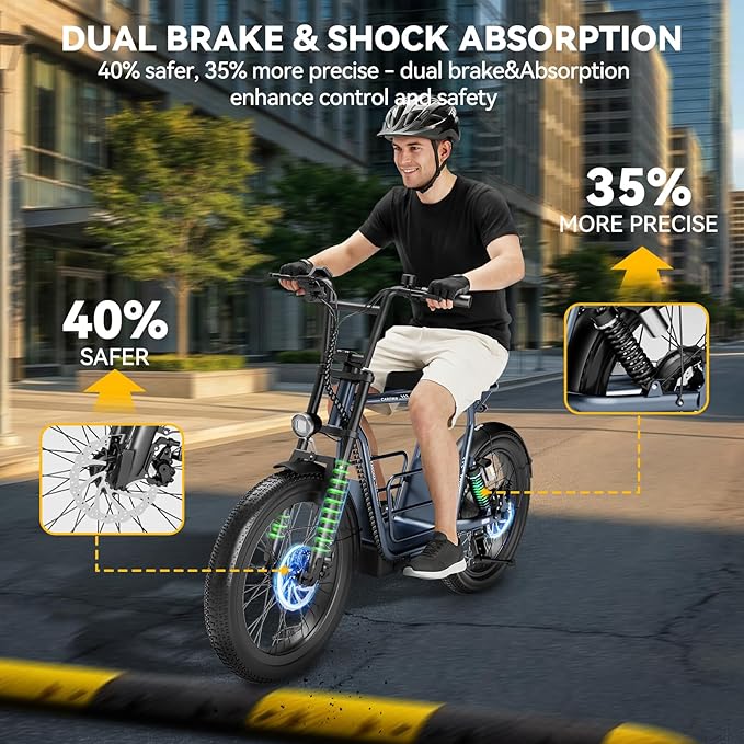 Caroma Peak 1200W/1000W/800W/500W Electric Scooter with Seat,16"/20" Fat Tire Ebike All-Terrain,Max 30Miles&20MPH Electric Scooter Adults,Electric Motorcycle Adults with Storage Basket for Cargo&Pets
