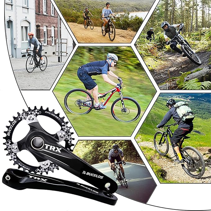 BUCKLOS IXF 104 BCD 30T-38T 170MM Mountain Bike Crankset, Hollow Integrated MTB Crank Set, Aluminum Alloy Crankset Round Oval Narrow Wide Chainring with Bottom Bracket Bolts Fit Shimano/FSA Gaint