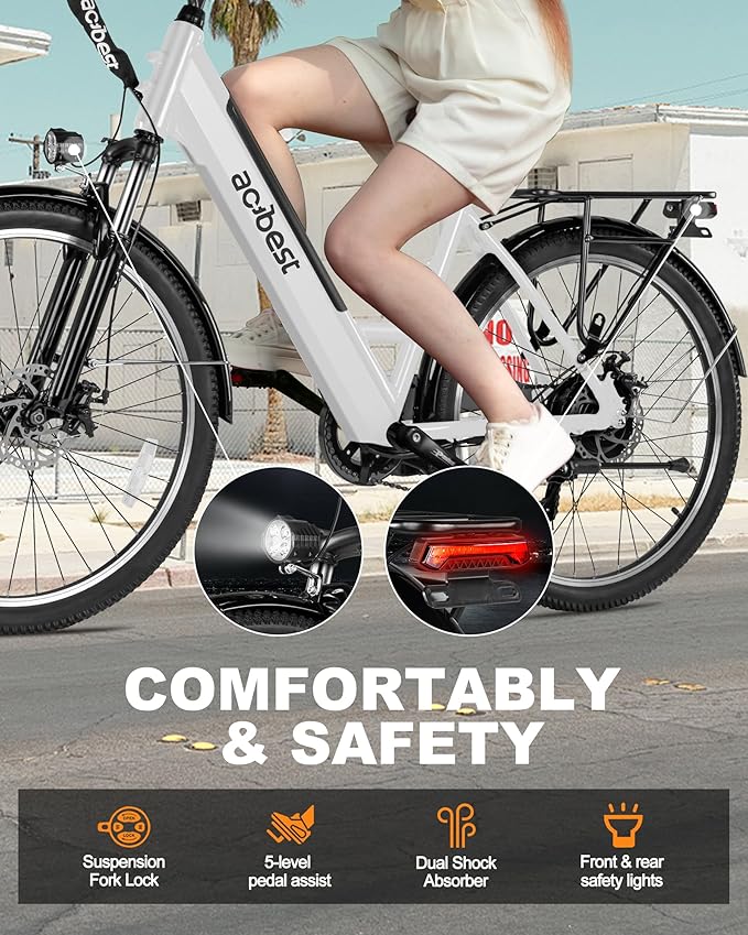 ACTBEST Electric Bike for Adults, Cores 26" Electric Commuter Bike Up to 28MPH 70 Miles, with Peak 1200W Motor, 48V 576Wh Removable Battery, 7-Speed City Cruiser Mountain E Bike for Commuting