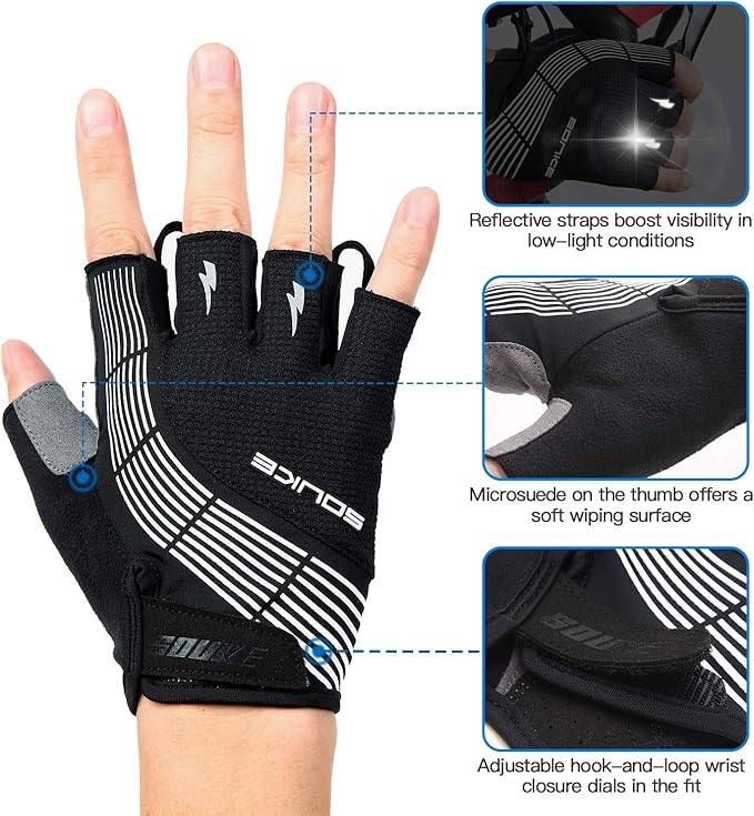 Souke Sports Cycling Bike Gloves - Padded Half Finger Bicycle Gloves with Shock-Absorbing, Anti-Slip, Breathable MTB & Road Biking Features for Men & Women