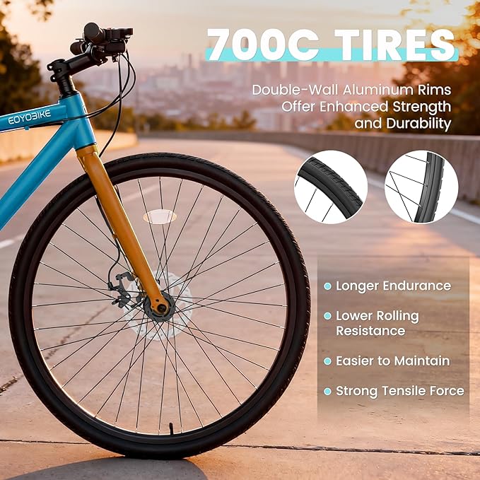 NAIZEA 700C Hybrid Bike for Adults, Aluminum Frame Step-Over Bicycle, 8-Speed Vintage Retro Road Bike for Men and Women, City Commuter Cycling, Multiple Colors