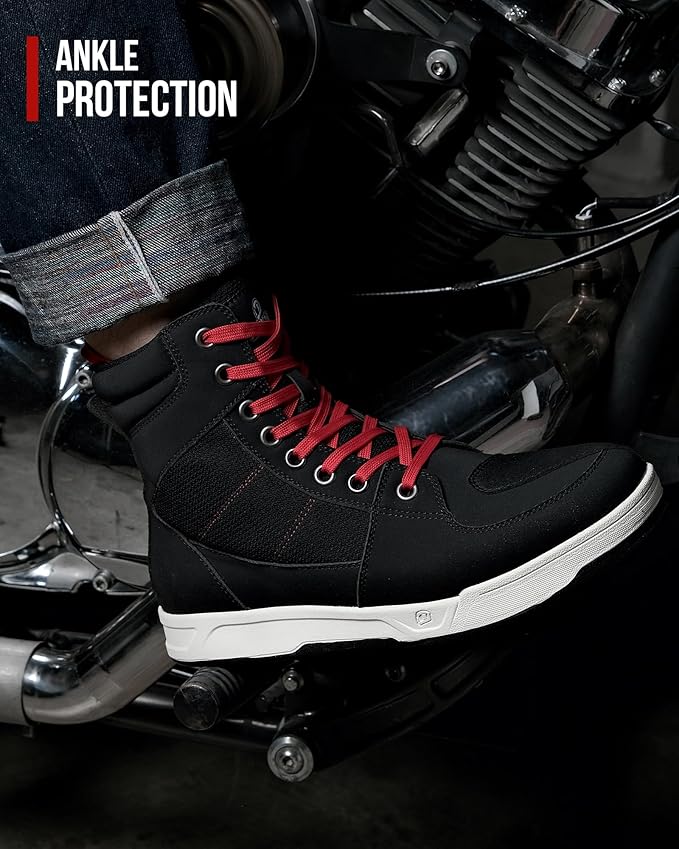 BORLENI Motorcycle Riding Shoes Road Street Motocross Protective Boots for Men, Casual Breathable Powersports Shoes Black