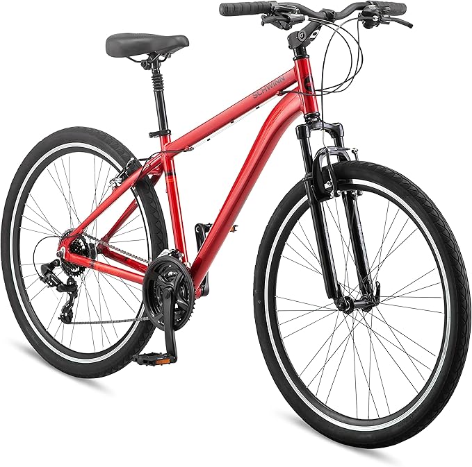 Schwinn Network 3.5 Hybrid Bike, 700c Mens and Womens Bike, 21-Speed Hybrid Bicycle, Aluminum Frame, Suspension Seat, Alloy Linear Pull Brakes, Adult Bicycle