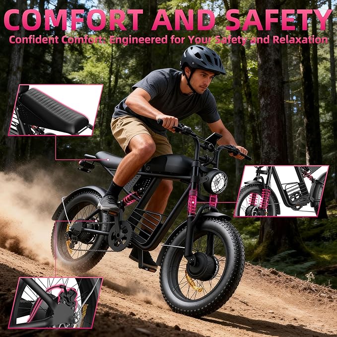 Electric Bike for Adults FX20 - 3000/1500W Electric Dirt Bike, 37/35MPH Fast 48V 25/18.9Ah 40-60 Miles Long Range E-Bike, 20" Fat Tire Off-Road Ebike, Mountain Bicycle, Hydraulic Brakes, UL 2849