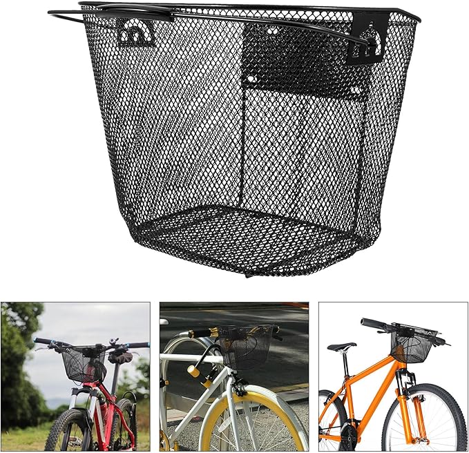 Metal Front Bike Basket Quick-Release Bicycle Handlebar Basket Foldable Pet Carrier for Cycling Commuters Black