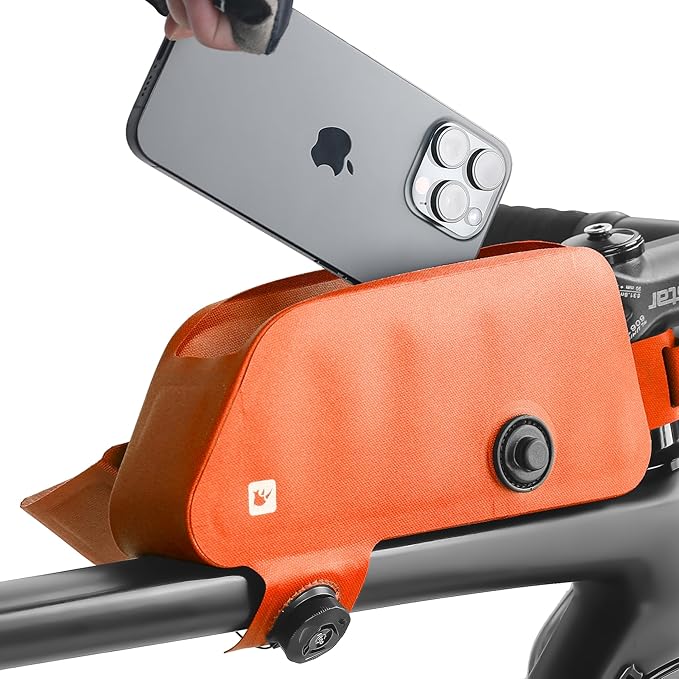 Top Tube Bike Bag with Magnetic Flap Waterproof Bike Frame Bag Bike Packing Cycling Tools Storage Bag for Road MTB Bike (Orange)