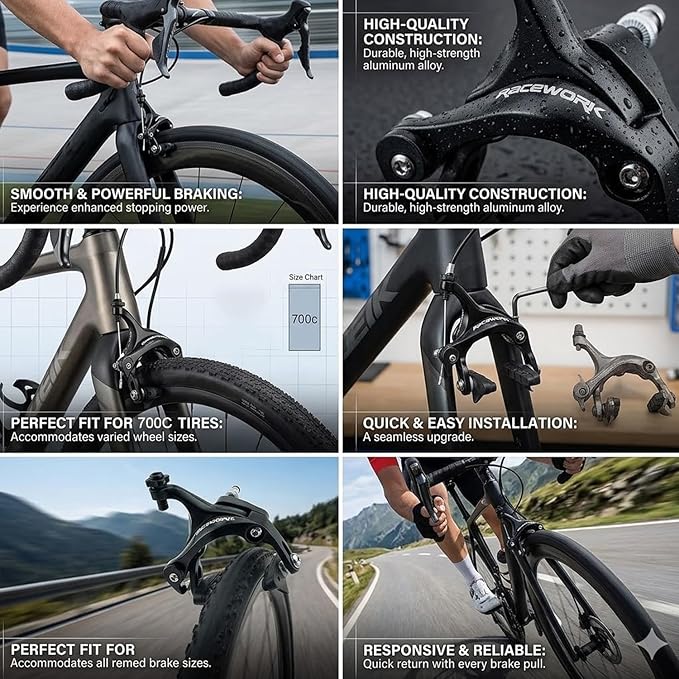 Double Pivot Road Bike Brakes - Aluminum Side Pull Caliper Set for Front and Rear C Shape,Rim Brakes for 700C Tires, Compatible with Standard Bike Brakes Specifications