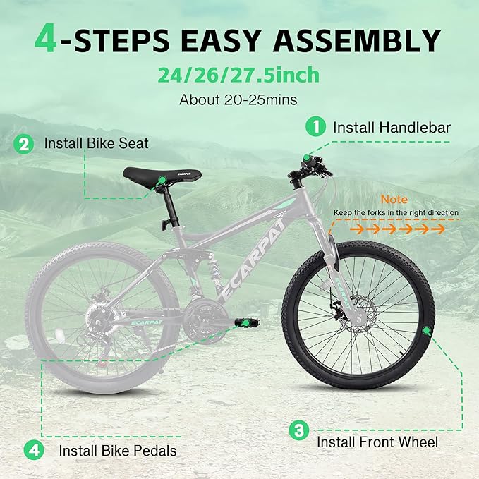24/26/27.5 Inch Wheel Mountain Bike, 21 Speed MTB Bike with Full Suspension, Steel Frame and Dual Disc Brakes, Adult Mens Outdoor Cycling Mountain Bicycle