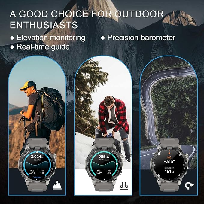 GPS Smartwatch for Men, 1.43" AMOLED Rugged Military Smart Watches Make/Answer Call, Sport Watch with 530 mAh Large Battery/3ATM Waterproof/Compass/Air Pressure/Altitude for Android iOS