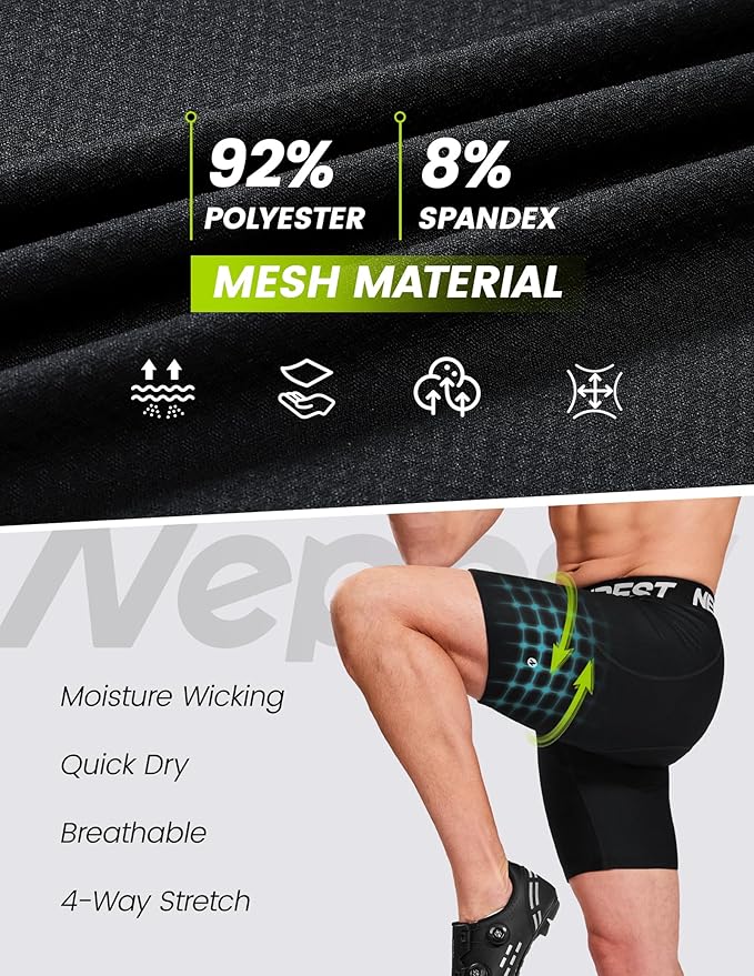 Nepest Cycling Underwear for Men Bike Shorts 4D Padded Biking Road Bicycle Biker MTB Liner Padding Shorts with Pockets