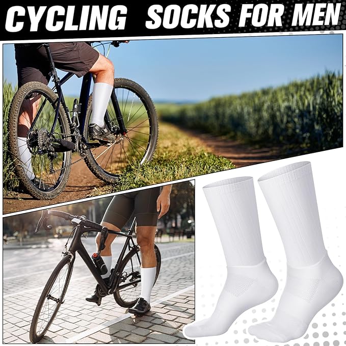 Newcotte 3 Pairs Aerodynamics Socks Cycling Aerodynamics Socks Anti-slip Silicone Line Cycling Sports Running for Men Women