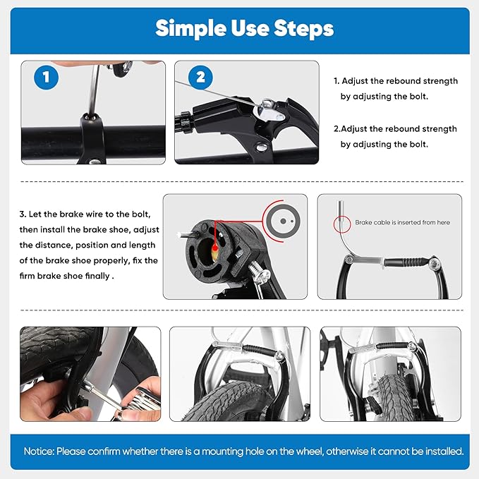 V-Type Bike Brake Set, Complete Universal Bike Front and Rear MTB Brake, Bicycle Brakes, Inner and Outer Cables, Include Brakes Lever Calipers Multi-Tool Wrenches
