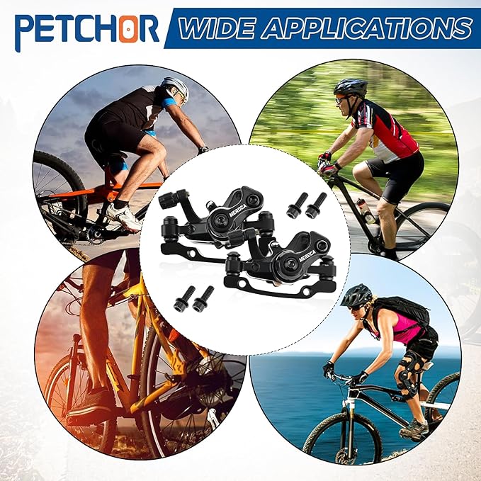 Mechanical Disc Brake Set, 1 Pair Front & Rear Calipers for MTB, Road, Folding Bikes, Aluminum Alloy Dual Piston Design, Includes Mounting Adapter