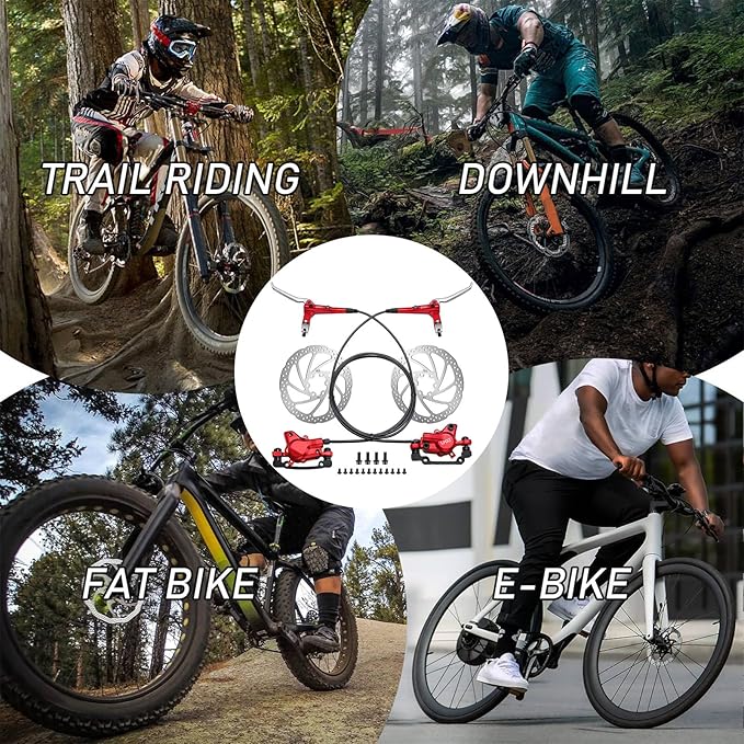 TOBWOLF 1 Pair Hydraulic Bike Brakes Set, Dual Piston Mountain Bike Hydraulic Brakes Left Front 810mm & Right Rear 1470mm, MTB Disc Brake Set for Mountain, Road Bicycle & Ebike